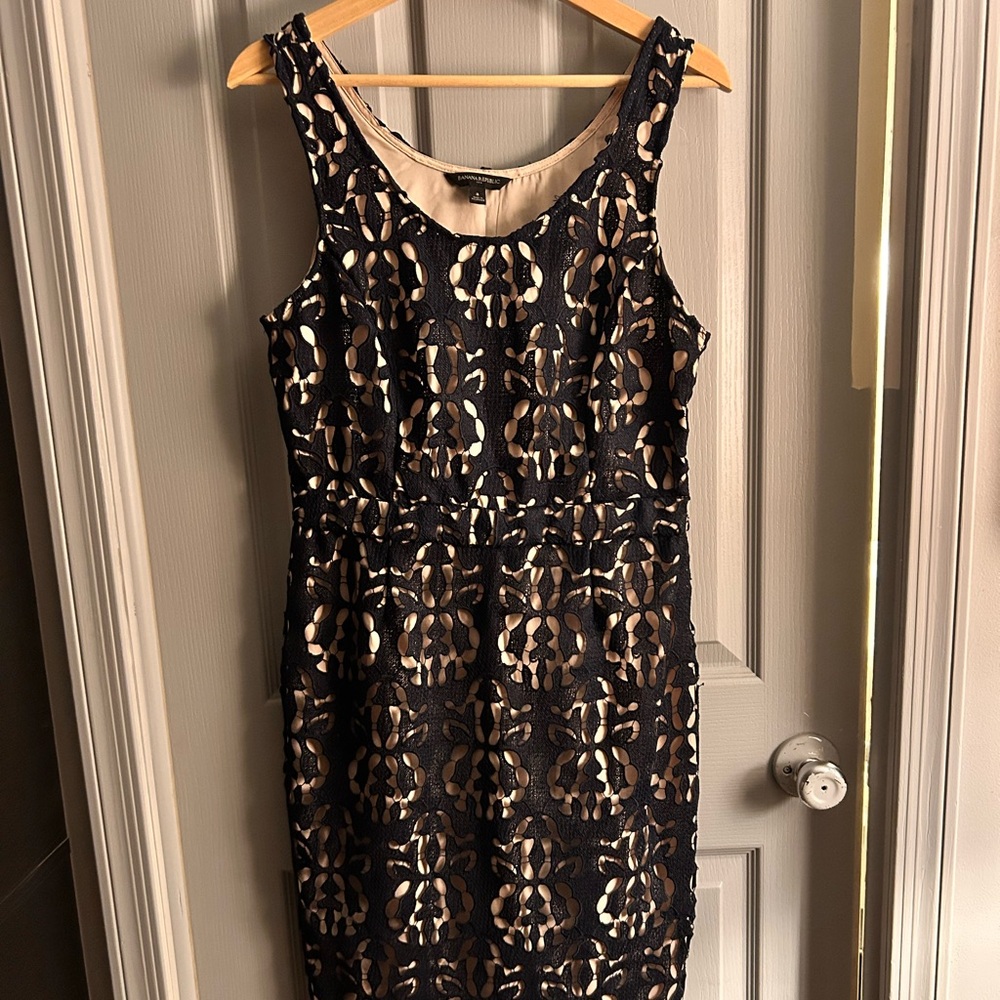 Banana Republic Womens Dress Preppy Navy 2 Easy Luxe Lace Sleeveless Midi